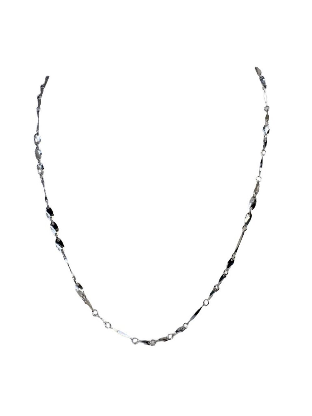 Solid 925 Sterling Silver Fancy Bar & Station Link Necklace 410mm 2.02g